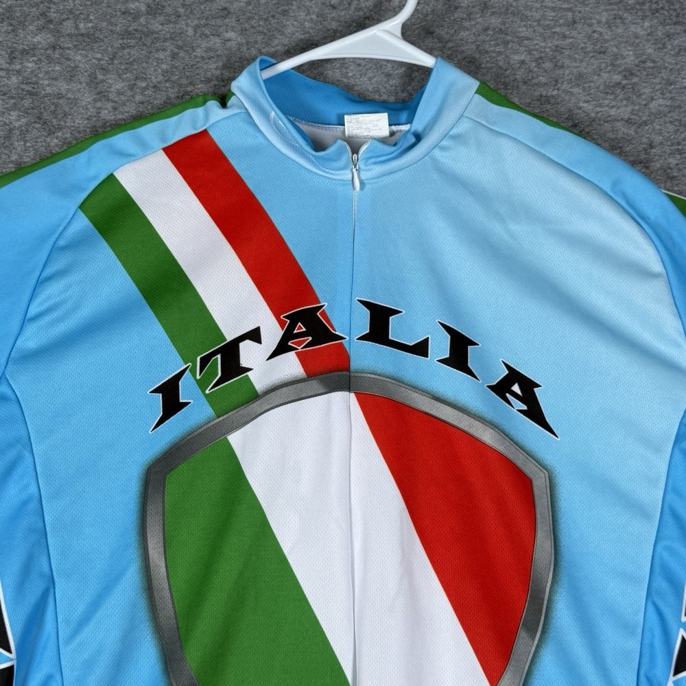 Italia Cycling Jersey Mens L Back Pockets Polyester Blue Italy Flag Print - Picture 2 of 16